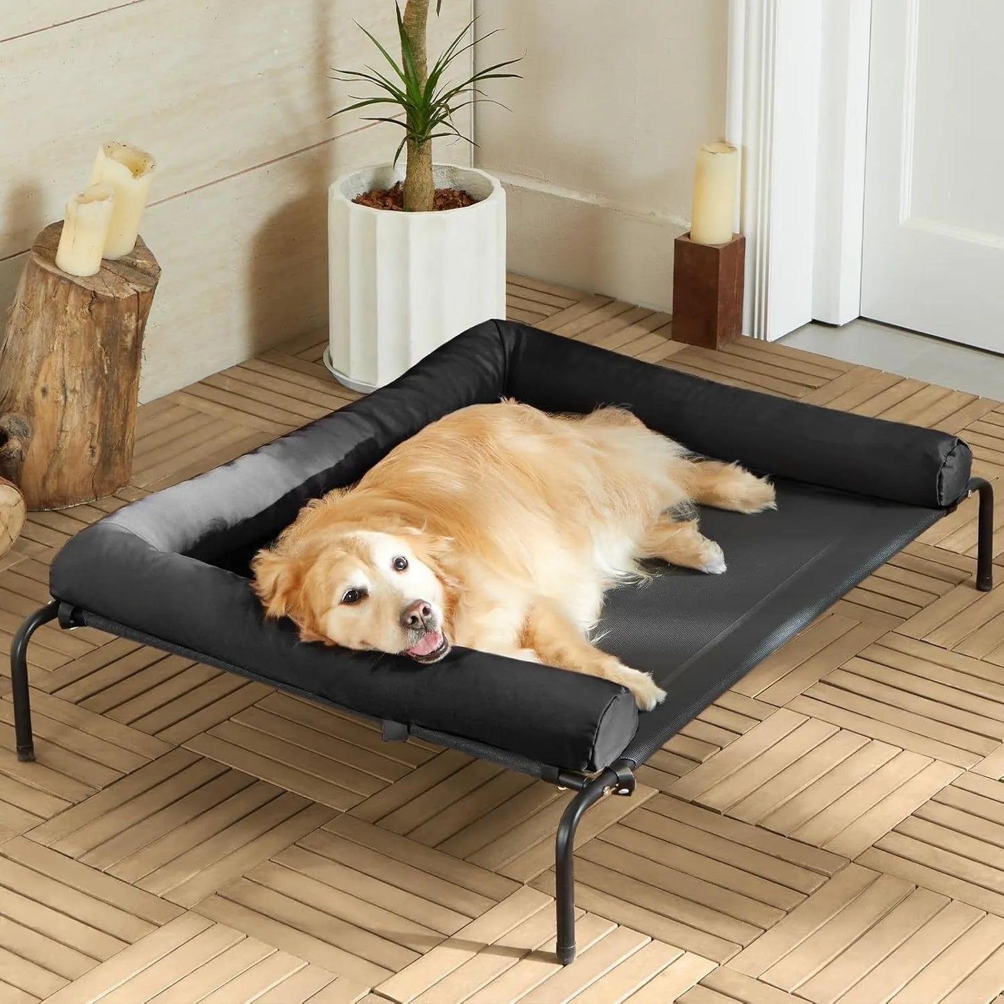Large Elevated Cooling Dog Bed Portable Anti-Chewing Outdoor Kennel with Non-Slip Foot Rest Pet Bed