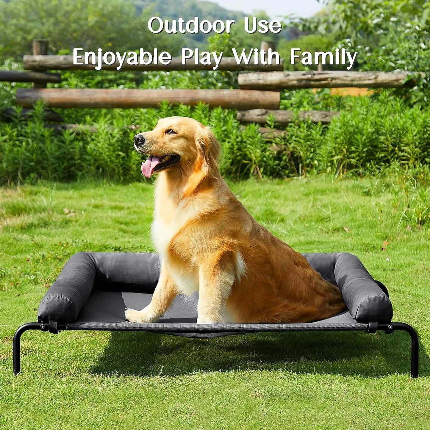Large Elevated Cooling Dog Bed Portable Anti-Chewing Outdoor Kennel with Non-Slip Foot Rest Pet Bed