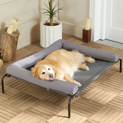 Large Elevated Cooling Dog Bed Portable Anti-Chewing Outdoor Kennel with Non-Slip Foot Rest Pet Bed